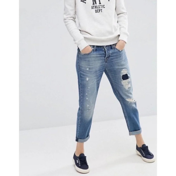 Abercrombie + Fitch 100% Cotton Distressed Boyfriend Straight Jeans - Size 2 - Picture 1 of 9